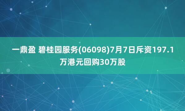 一鼎盈 碧桂园服务(06098)7月7日斥资197.1万港元回购30万股