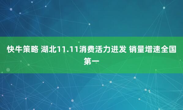 快牛策略 湖北11.11消费活力迸发 销量增速全国第一
